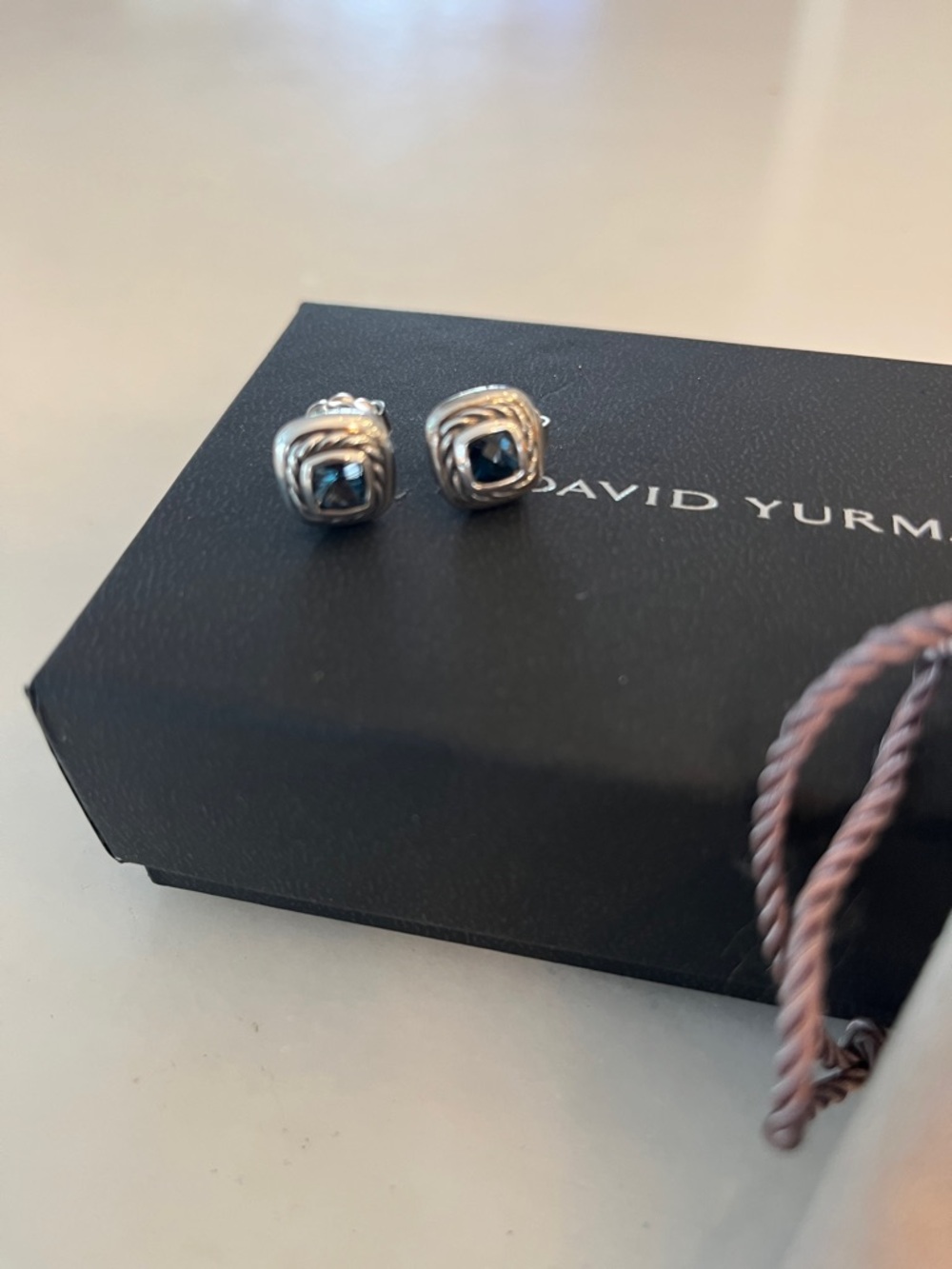 David Yurman Petite Sterling Silver Stud Earrings with Blue Topaz - Picture 2 of 6